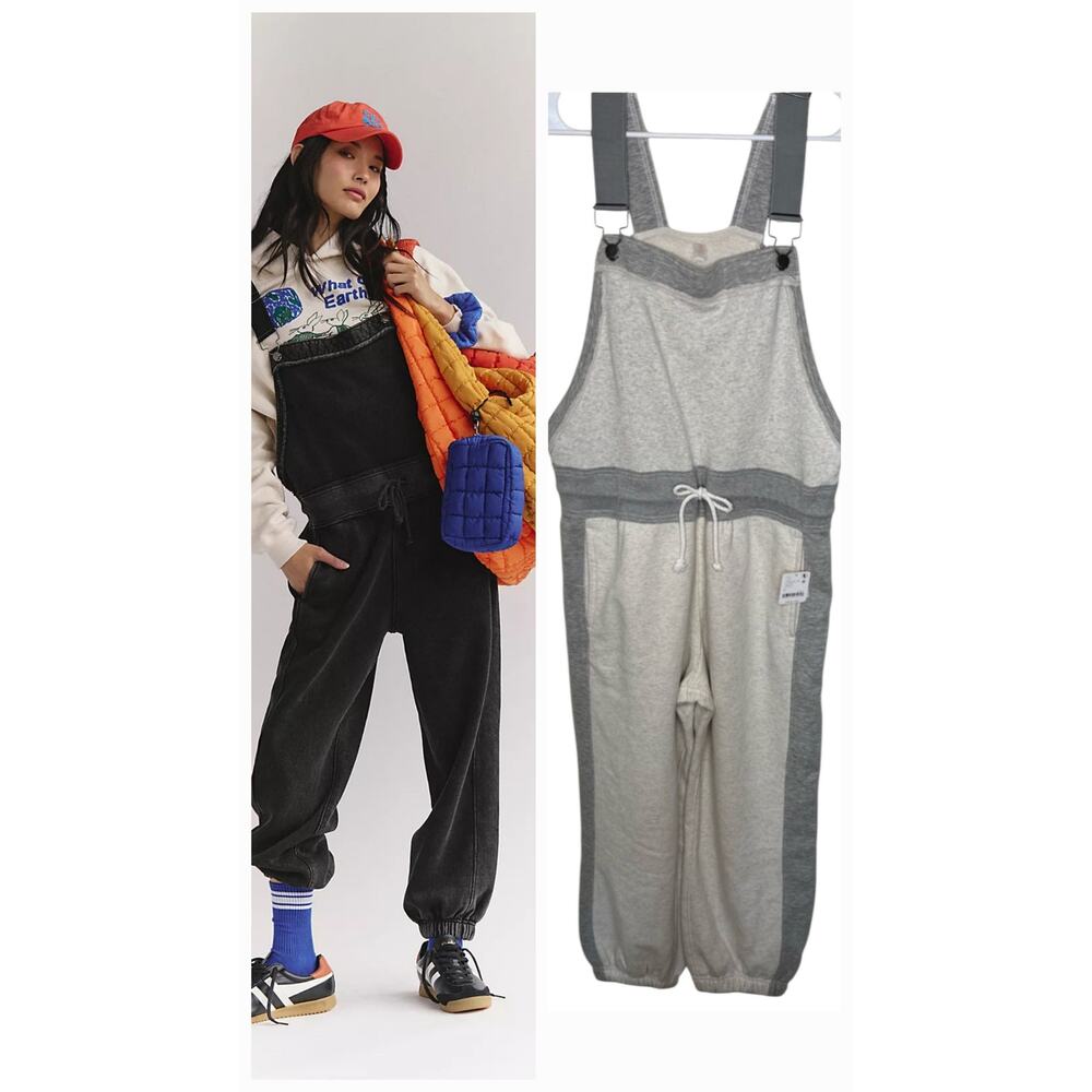 New Free People MOVEMENT Making It Overalls $168 X-LARGE Heather Grey Combo